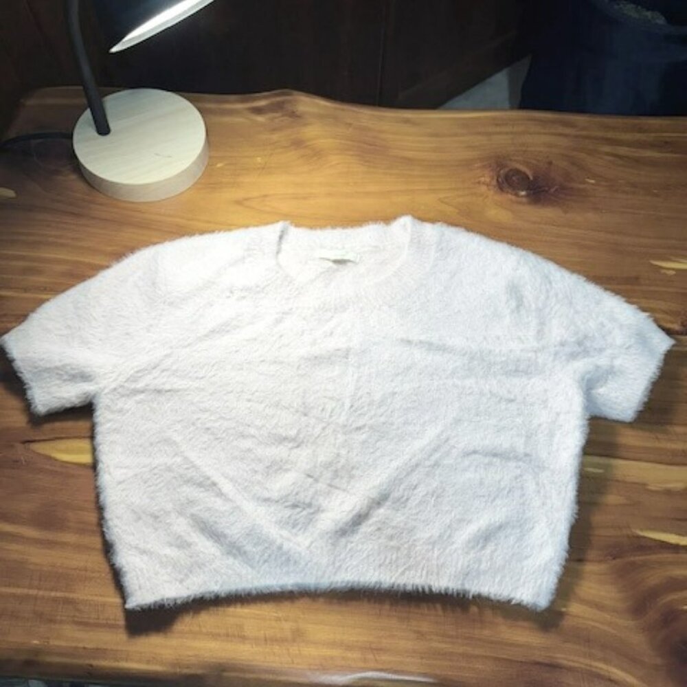 Fuzzy Light Pink Short Sleeve Sweater, Size S, LA Hearts